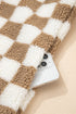 Checkered Sherpa Fleece Button Front Collarless Oversized Jacket